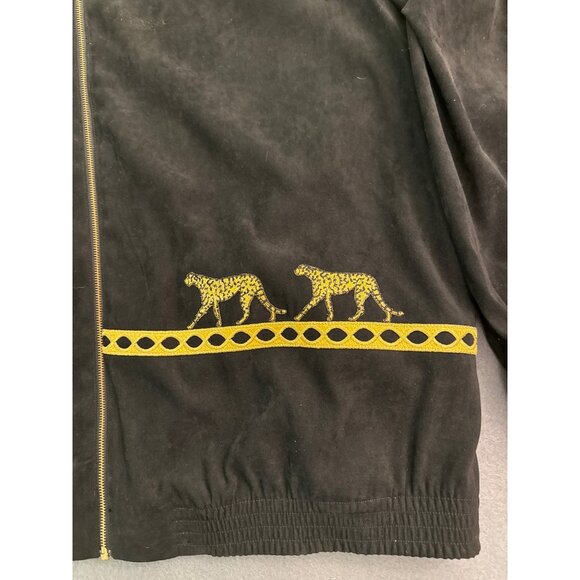 Drapers & Damons XL Black Stretch Jacket With Yellow Cheetah Embroidery & Gold Z - Picture 5 of 9